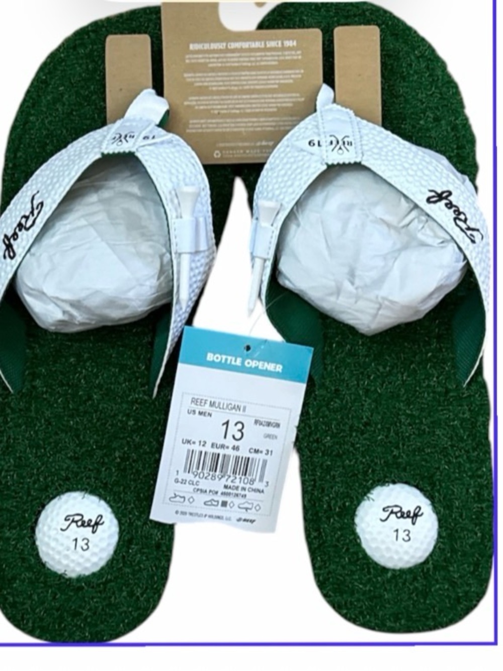 Reef Mens Size 13 Golf Flip Flops Mulligan II Turf Grass Tee Holder Rare HTF